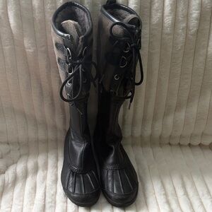 UGG Women's Black Leather and Gray Suede Winter Boots